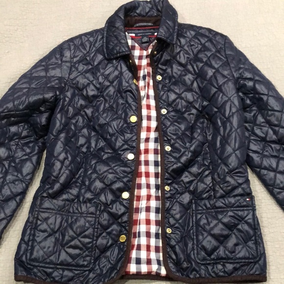 Tommy Hilfiger Blue and Brown Quilted Puffer Coat - Picture 1 of 4